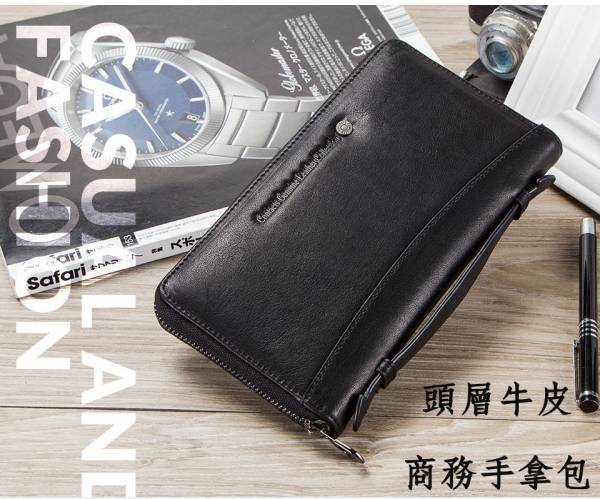 頭層牛皮7卡位全開式拉鍊長夾男夾【LH351】 