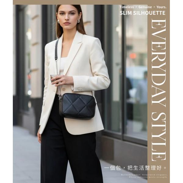 頭層牛皮菱格紋鍊條肩背方包女包【LB1253】 