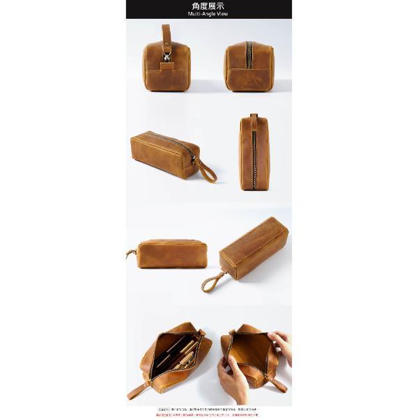 頭層瘋馬牛皮方形筆袋【LW62】 捲線器,收納