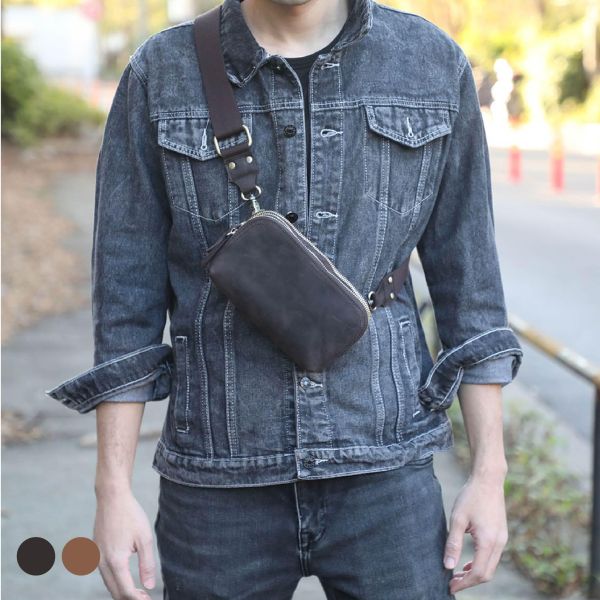 頭層瘋馬牛皮三隔層肩背小包男包【LB1247】 