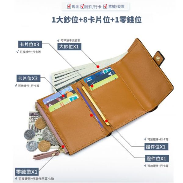 頭層牛皮撞色短夾女夾【LH905】 