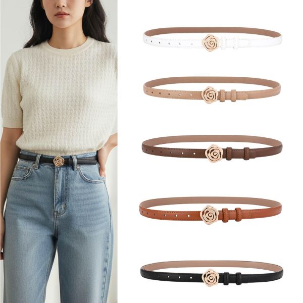 真皮牛皮帶寬1.8CM女士玫瑰花板扣腰帶【LL235】 