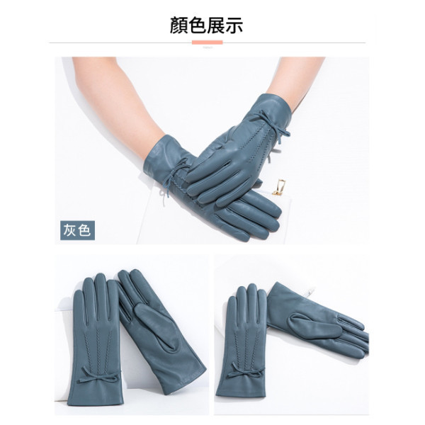 羊皮可觸碰螢幕女士騎車手套-多股蝴蝶結【LGL13】 