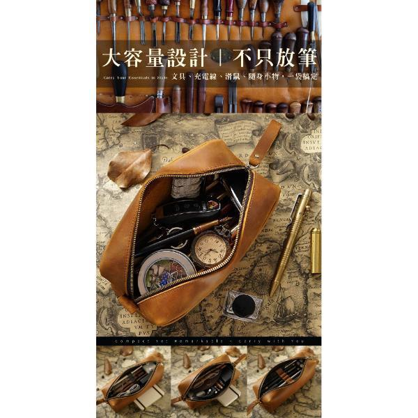 頭層瘋馬牛皮方形筆袋【LW62】 捲線器,收納