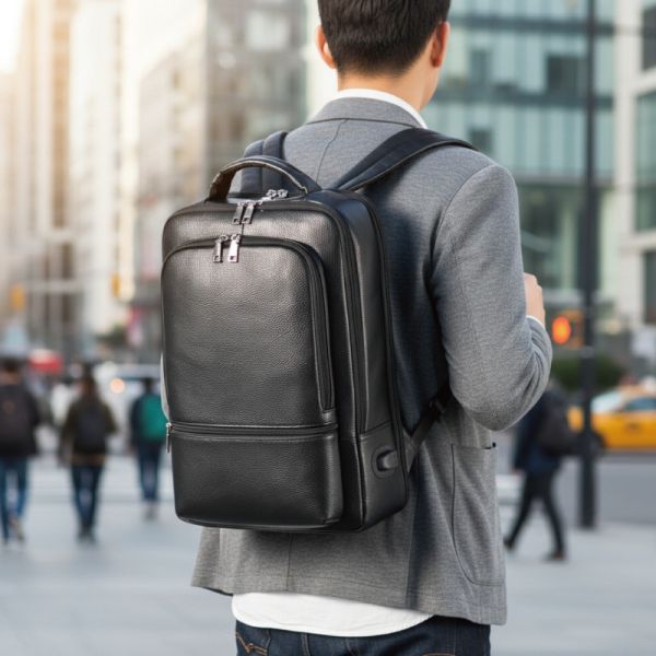 頭層牛皮雙層筆電後背包男包【LB1224】 