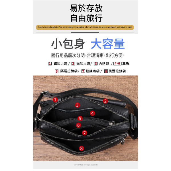 頭層牛皮雙拉鍊橫款肩背包男包【LB1218】 