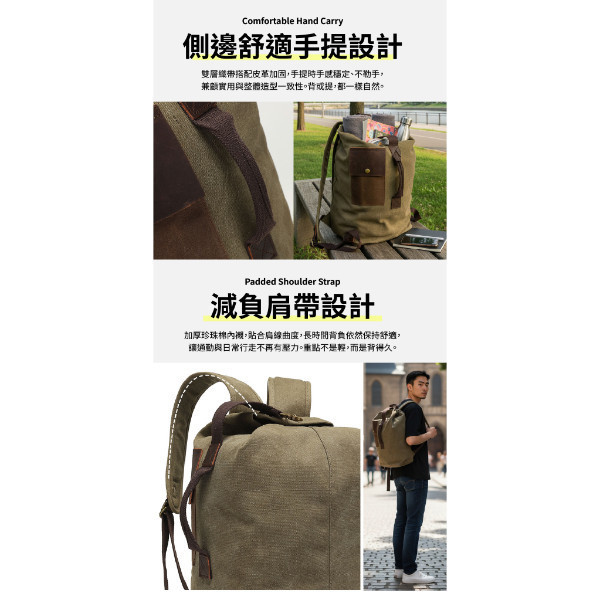 帆布配頭層牛皮水桶雙肩包男包【CLB37】 