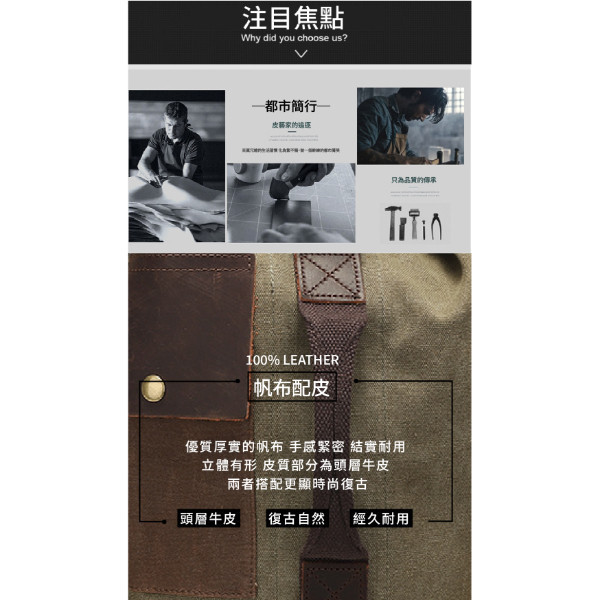 帆布配頭層牛皮水桶雙肩包男包【CLB37】 