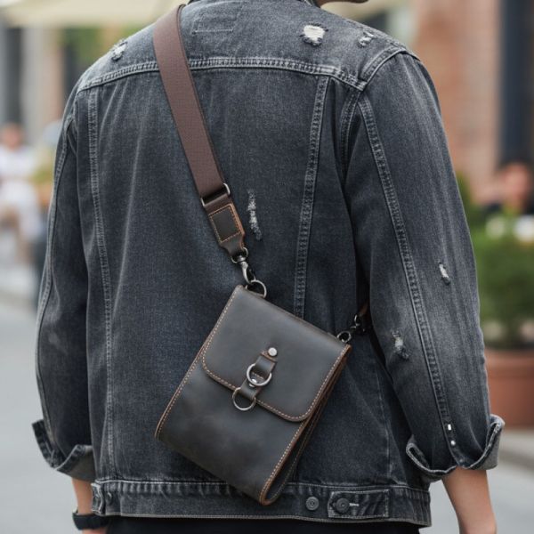 頭層瘋馬牛皮豎款肩背小包男包【LB1200】 