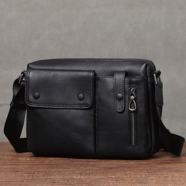 頭層牛皮雙拉鍊橫款肩背包男包【LB1218】 