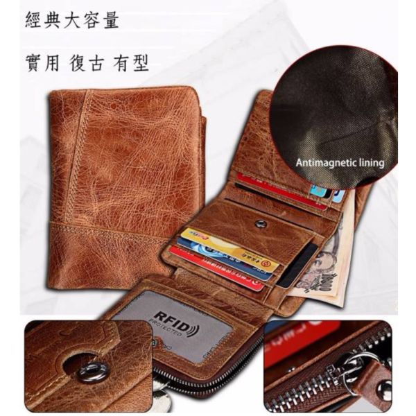 頭層牛皮3折短夾男夾【LH479】 