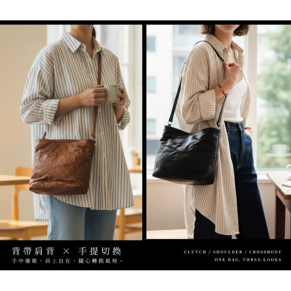 頭層皺褶牛皮2WAY水桶包女包【LB1169】 