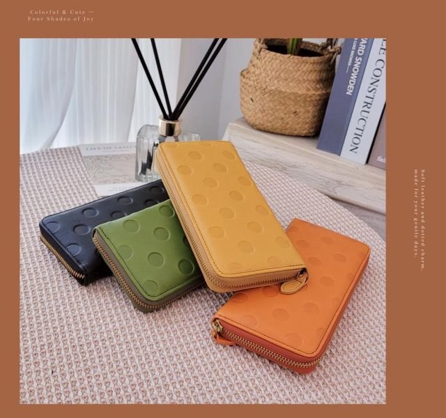 日貨-頭層牛皮圓波點拉鍊長夾女夾-zucchero【LH1171】 