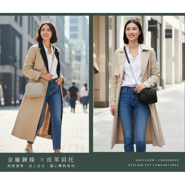 頭層牛皮菱格紋鍊條肩背方包女包【LB1253】 