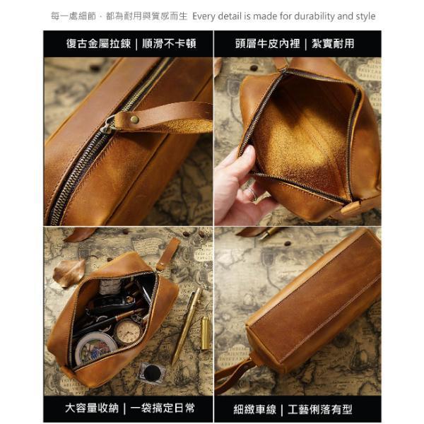 頭層瘋馬牛皮方形筆袋【LW62】 捲線器,收納