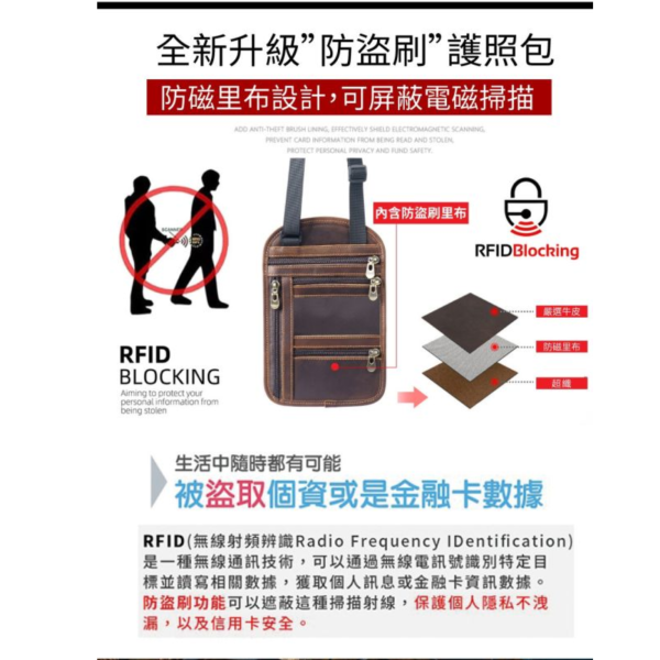 RFID頭層瘋馬牛皮可肩背多功能護照收納包【PA15】 