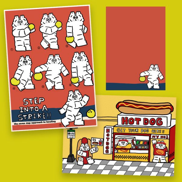 保齡球跟熱狗店明信片 熱狗,保齡球