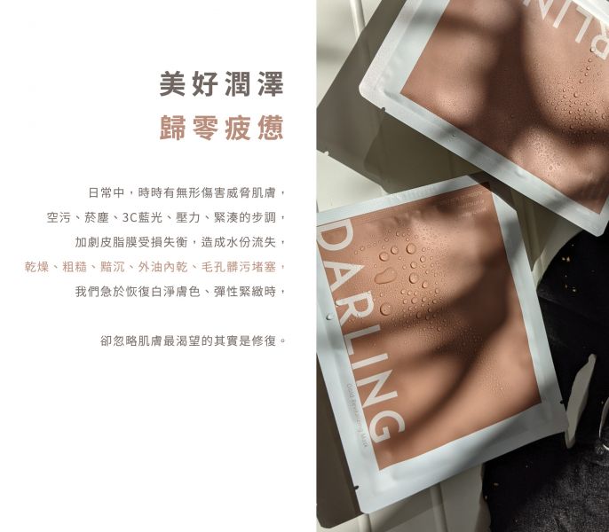 Darling 燦夜．水光修復面膜 【5片盒裝】 專利備長炭面膜奈米金箔面膜水光面膜darling面膜darlingglobal 專利黑面膜金箔導入pga保濕雷射術後面膜皮秒雷射鳳凰電波維持