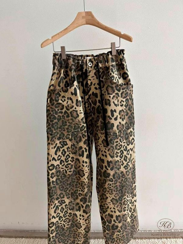 SS95 春季 豹紋後鬆緊長褲 