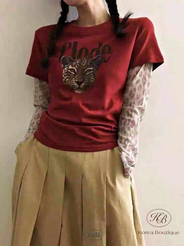 Fw405 秋季 豹紋假兩件上衣 