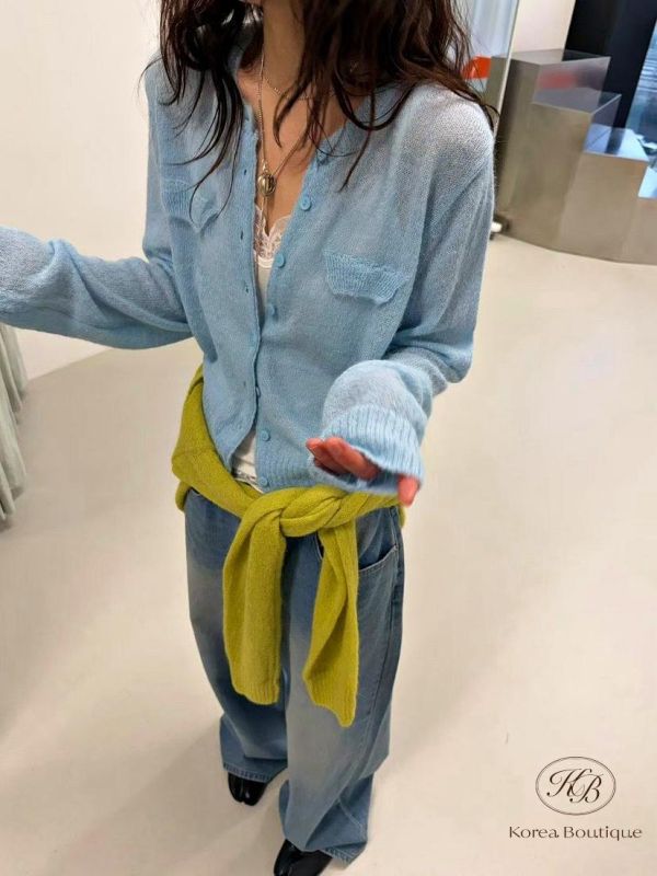 SS265 春季 很美的薄針織口袋外套 