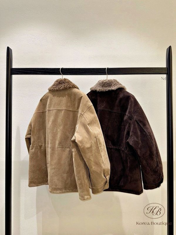 FWKR94 冬季 毛毛領鋪棉外套 麂皮感 