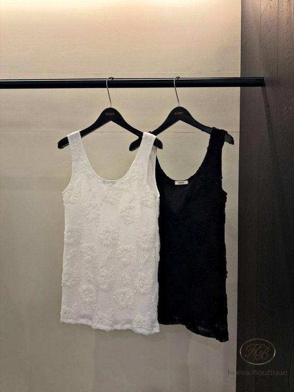 SS419 春季 刺繡花圖案鏤空長版背心 