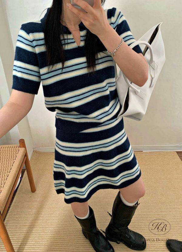 Fw392 秋季 條紋毛呢兩件式套裝 