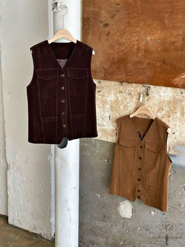 Fw165 秋季 口袋麂皮背心 