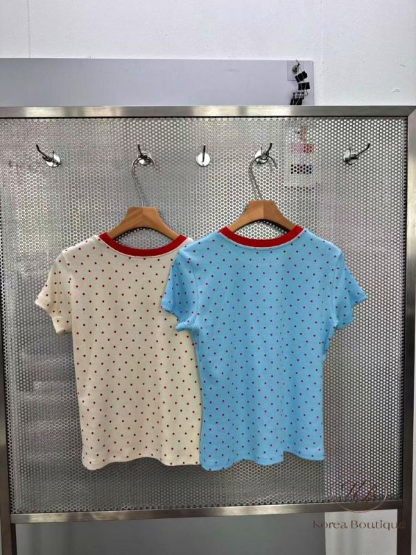 KR2637 夏季 可愛滾邊點點tee 