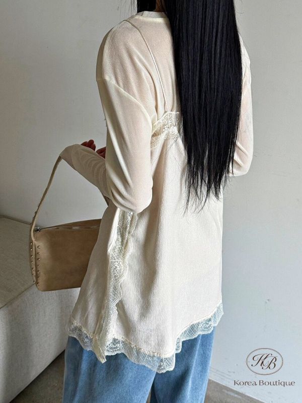 FWKR79 冬季 絲絨感蕾絲長上衣 