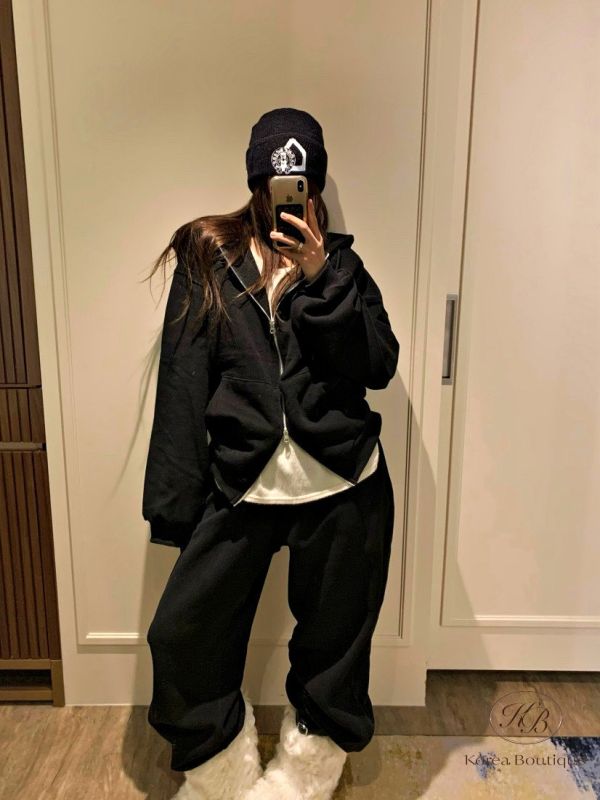 Fw474 冬季 加絨連帽運動褲裝 