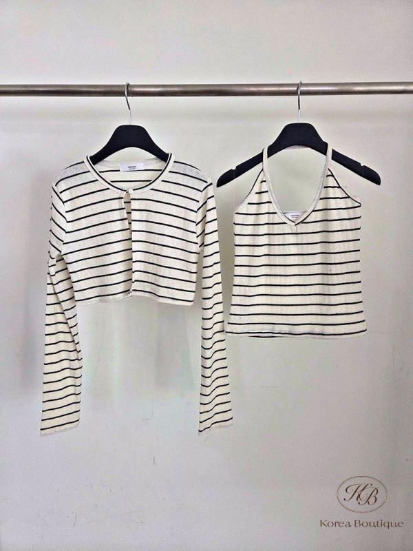 SS90 春季 條紋薄長袖套裝 