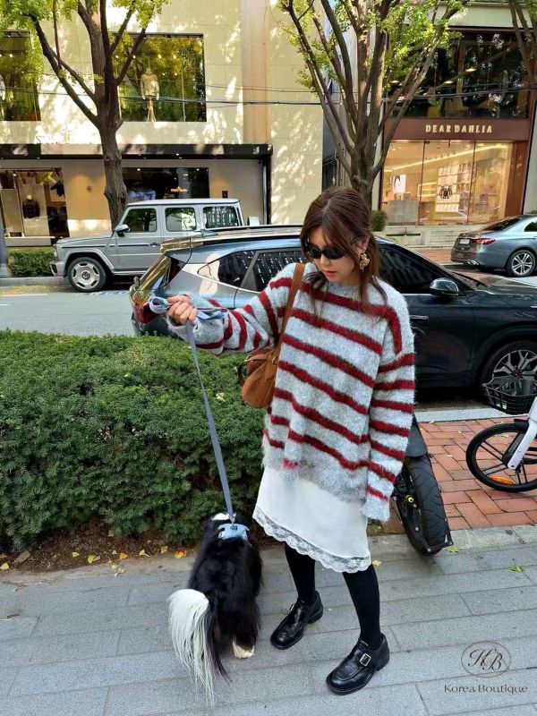 Fw439 冬季 軟儒條紋毛衣 