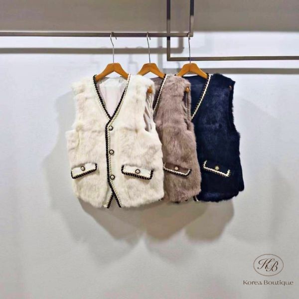 Fw502 冬季 毛毛小香背心 