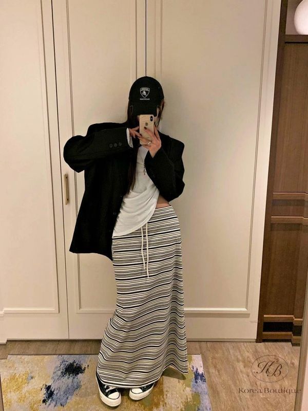 SS227 春季 條紋落地裙 