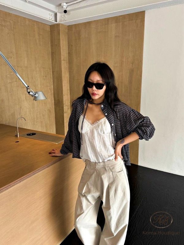 SS450 春季 綁帶設計格紋短襯衫 