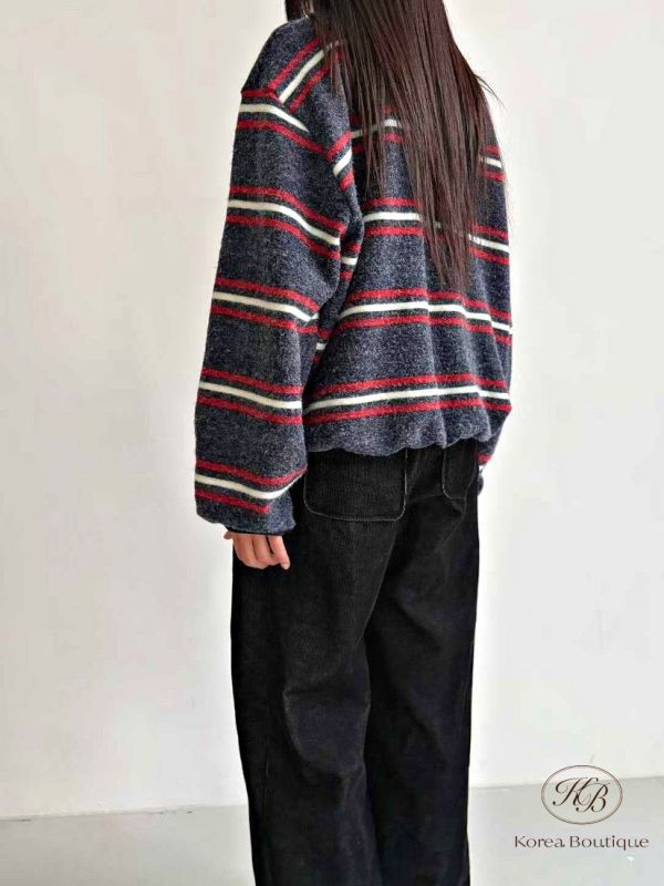 FWKR95 冬季 條紋質感很好的上衣 輕薄保暖 