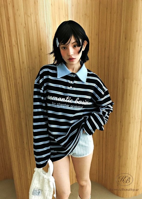 Fw168 秋季 可愛配色的條紋polo杉 