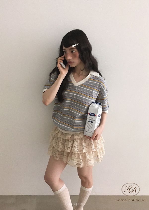 Su23 夏裝 可愛配色條紋polo衫 