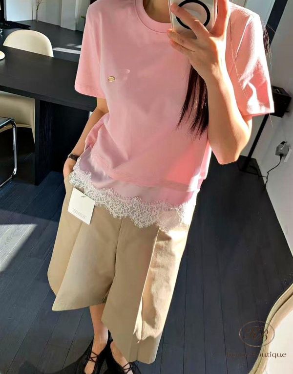 SS500 春季 小吊牌蕾絲素面tee 