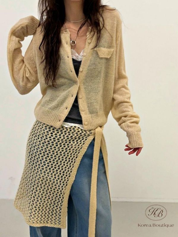 SS265 春季 很美的薄針織口袋外套 