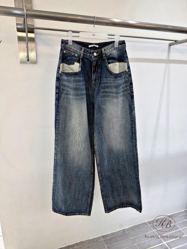 FW2785 秋季 水洗刷色牛仔褲 