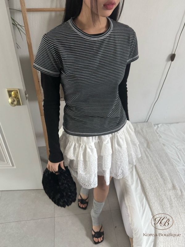 Kr86 夏裝 窄條紋彈性合身Tee 
