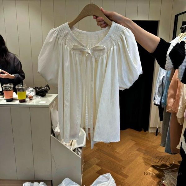 SS348 春季 綁帶蓬蓬袖罩衫 