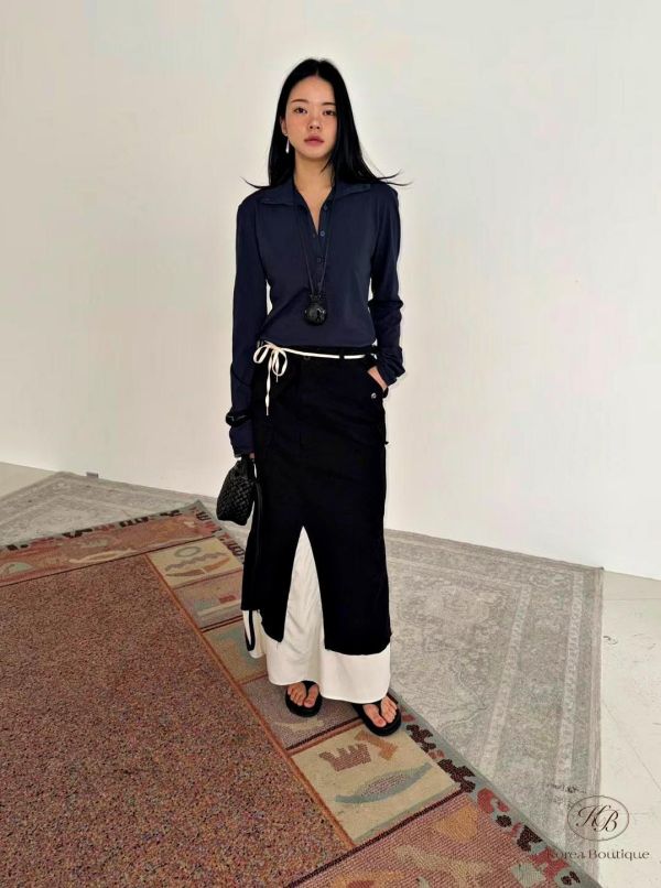 SS99 春季 超有設計感的丹寧拼接半身裙 