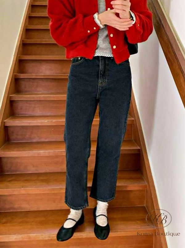 Fw466a 冬季 炭灰色的小直筒牛仔褲 