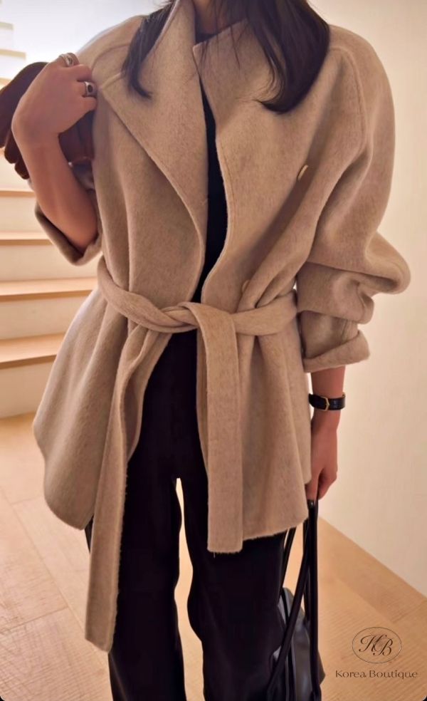 Fw352 秋季 羊毛手工綁帶大衣 俐落感 