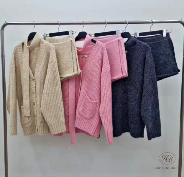 FWKR111 冬季 長版開襟毛衣外套套裝 