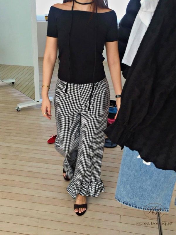 SS173 春季 可愛格紋花邊褲 